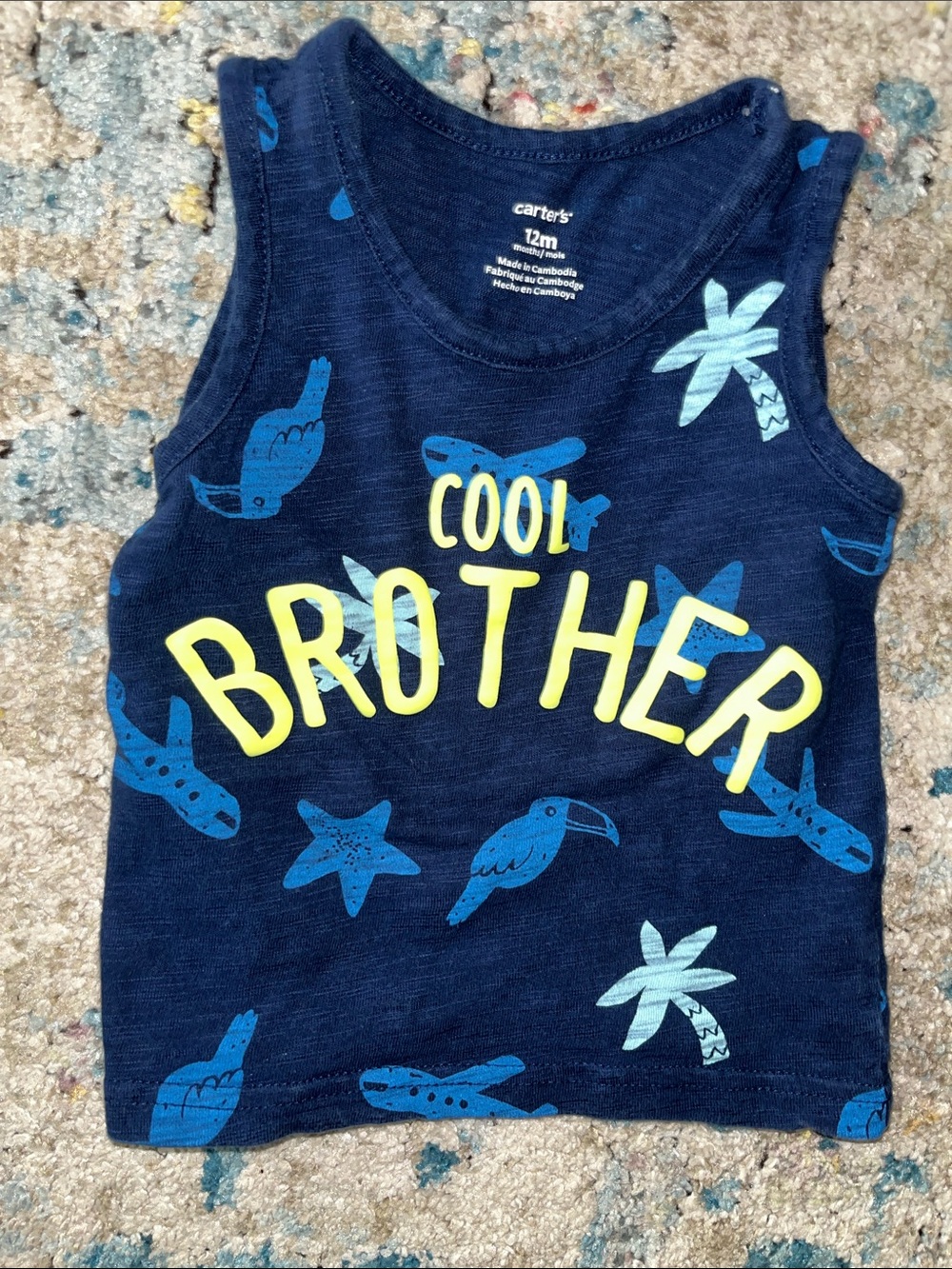 Carter's Navy Tank Top with Yellow 'Cool Brother' Text